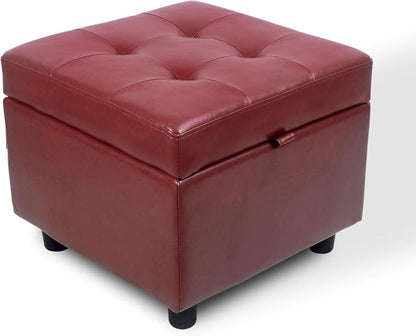 H&B Luxuries Tufted Leather Square Flip Top Storage Ottoman Cube Foot Rest by HBLuxuries
