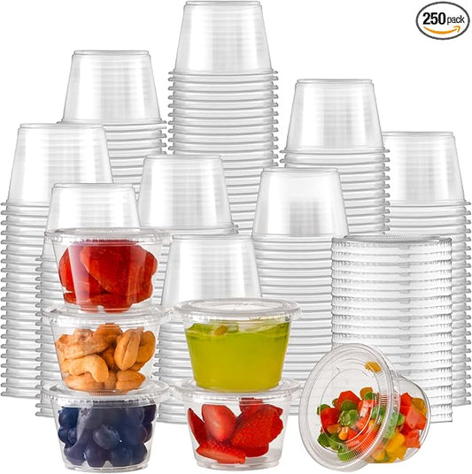 Fit Meal Prep 250 Pack 4 oz Jello Shot Cups with Lids, Disposable Souffle Portion Cups for Sauce