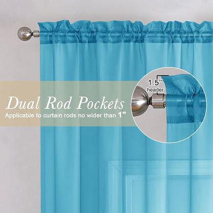 Turquoise Sheer Curtains 84 Inches Long 2 Panels, Light Filtering Voile Curtain - Image 2