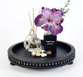 12 Inches Rustic Wooden Decorative Tray, Small Round Beaded Wood Tray for Kitchen Dinning Table Centerpiece Decor Entryway Living Room Home Decor, Black