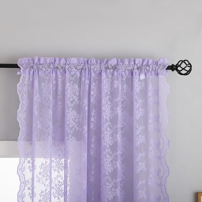 YJ YANJUN Vintage Lace Curtains 54 Inch Length-Victorian Floral Pattern - Image 2