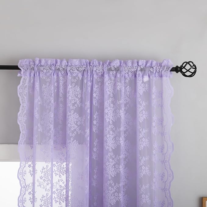 YJ YANJUN Vintage Lace Curtains 84 Inches Long-Victorian Floral Pattern - Image 3