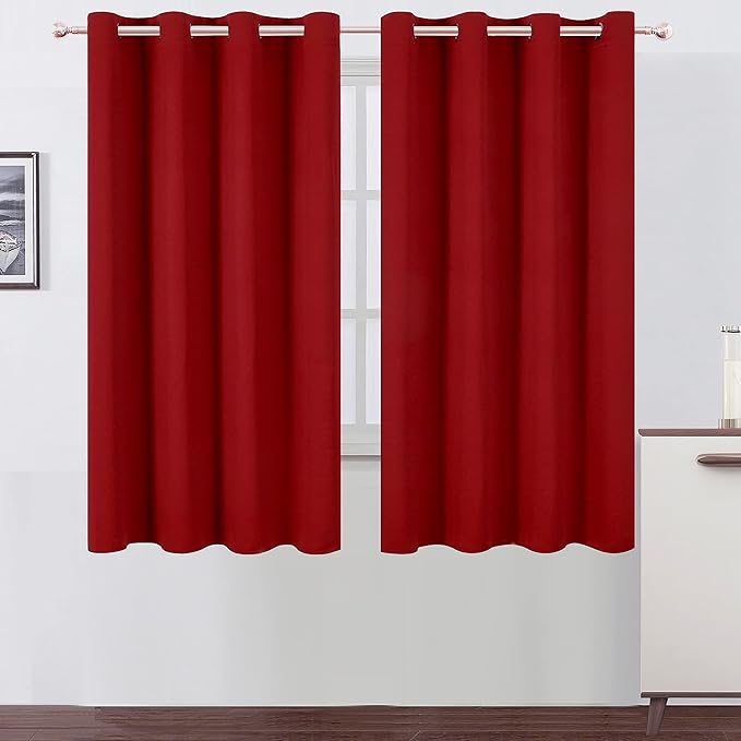 Red Blackout Curtains 66 x 63 Inch Length/Set of 2 Curtain Panels/Thermal by Lemomo