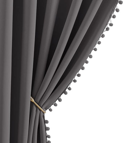 NICETOWN 2 Panels Blackout Curtains, Rod Pocket Pompoms Curtains 84 inches by NICETOWN