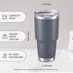 30 oz Tumbler with Lid Stainless Steel Tumblers Bulk Vacuum Insulated Cup Reusable Powder Coated Travel Mug Double Wall Leak Proof Cups Keep Cold Drinks for 12 Hours Gray, Set of 8