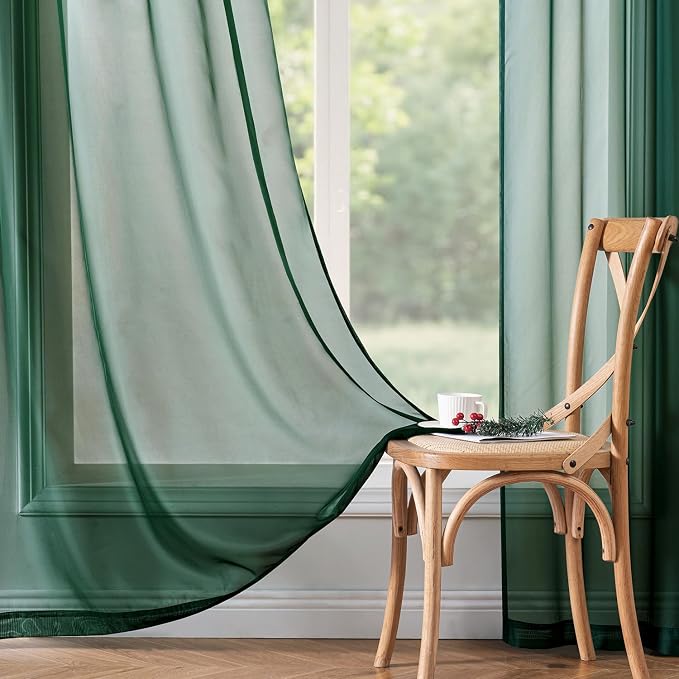 MIULEE Hunter Green Sheer Curtains 54 X 96 Inches, 2 Panels | Solid Color - Image 6