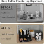 Coffee Station Organizer, Wooden Coffee Bar Organizer for Countertop, Condiment and Cup Storage Organizer, Bar Accessories for Kitchen, Office, Home, Small Black
