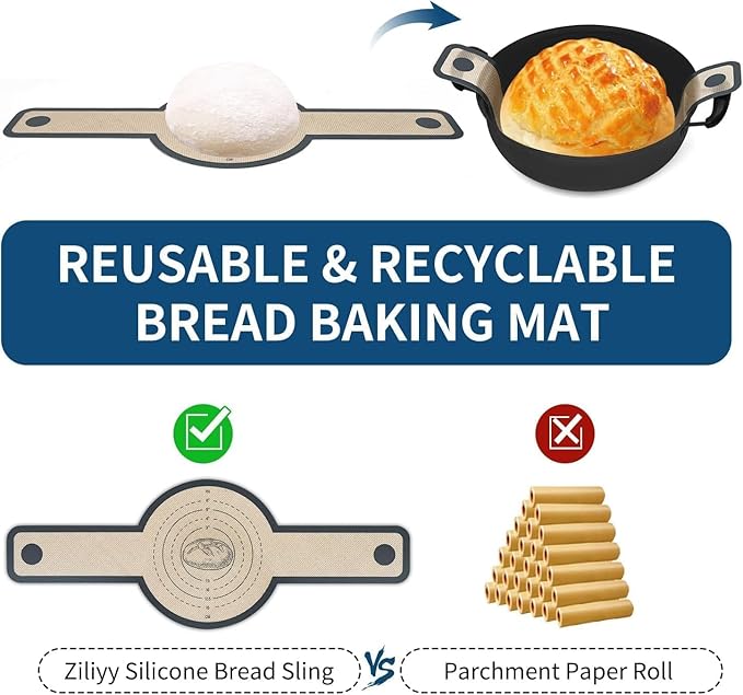 Silicone Bread Sling for Dutch Oven Liners Silicone Baking Mat Reusable Sourdough Bread Baking Supplies with Long Handle Bread Making Tools for Transfer Sourdough (1 Pc Gray Mat)