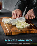 KYOKU Gin Series 7" Santoku Knife, Japanese Chef Knife VG10 Damascus Stainless Steel Kitchen Knife with Silver Ion Blade G10 Handle Mosaic Pin