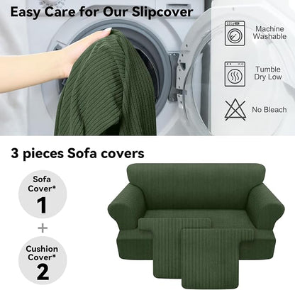 Waterproof Loveseat Cover 3-Piece Set Striped Slipcover - Image 5