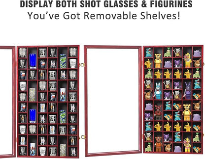 Shot Glass Display Case Large Wooden Cabinet Rack Holder Wall Mounted Mahogany - Image 4