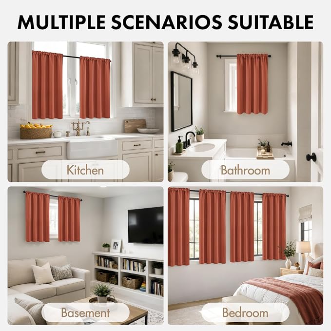 MIULEE Set of 4 Burnt Orange 45 Inch Short Blackout Kitchen Window Curtains | - Image 5