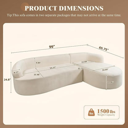 99" Curved Sectional Sofa with Chaise, Modern Boneless Couch with Deep Seat - Image 2