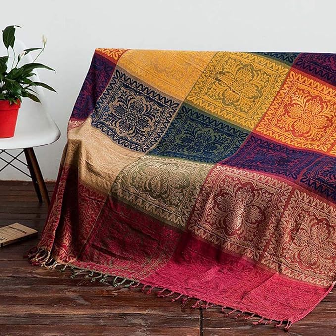Boho Throw Blanket, Chenille Jacquard Tassels Throw Blankets - Image 2