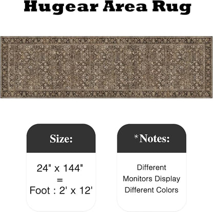 2x12 Brown Vintage Floral Washable Runner Rug - Image 2