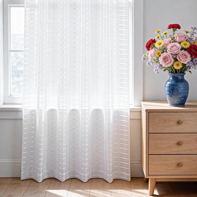 SpaceDresser Check Sheer Curtains 90 Inches Long - Image 3