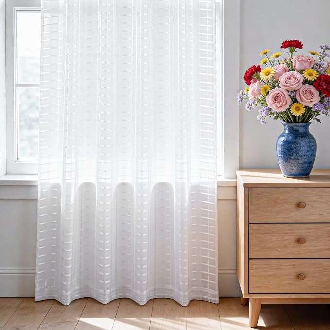 SpaceDresser Check Sheer Curtains 84 Inches Long - Image 3
