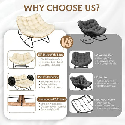 SUNCROWN Oversized Wicker Rocking Chair Indoor Outdoor, 450 LBS Heavy Duty - Image 9
