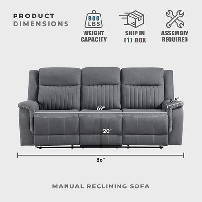 Lexicon Manual Double Reclining Sofa, Polished Microfiber Upholstered 3 Seater - Image 4