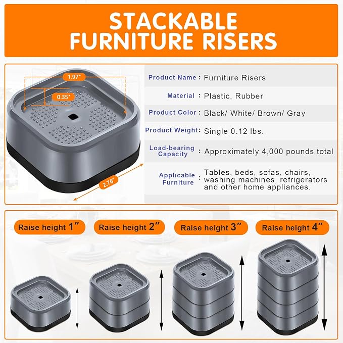 shouwuhho 4 Pack Furniture Risers Adjustable Bed Risers Heavy Duty Lifts Height - Image 2