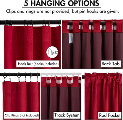 MIULEE Velvet Curtains 50W x 108L 2 Panels Red Blackout Curtains | Luxury - Image 2