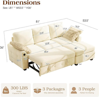 Ihanherry Modular Convertible Sectional Sofa Bed, Reversible Chaise & Storage - Image 2
