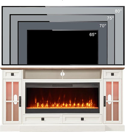 OKD Fireplace TV Stand for 80 Inch TV, Farmhouse Entertainment Center - Image 6