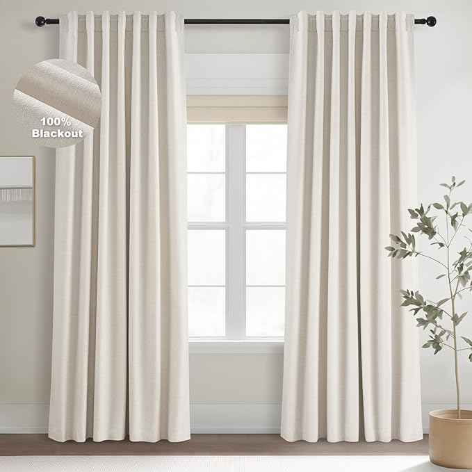 Topfinel 94 Inches Long Custom Ceiling Cream White Blackout Beige Curtains by Topfinel