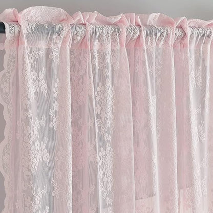YJ YANJUN Vintage Lace Curtains 96 Inches Long 2 Panels Set Elegant Chic Floral - Image 3