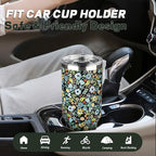 40 oz Tumbler with Lids and Straws, Stainless Steel Insulated Coffee Tumbler, Double Wall Vacuum Insulated Travel Mug Cup, Leakproof Thermal Coffee Cup for Hot and Cold Drinks (Blue Flower)