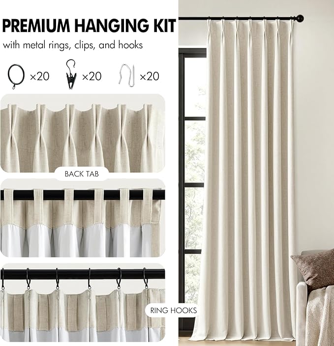 MIULEE Linen Pinch Pleated 100% Blackout Linen Curtains 40x84 Inches | Room - Image 8
