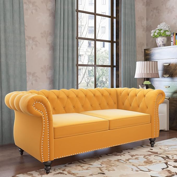 Mid-Century 2 Seater Sofa, Velvet Loveseat by YUCHIATHSoulFurniture