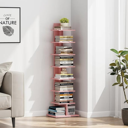 TUTOTAK Bookshelf, 8-Tier Bookcase, Narrow Spine Book Shelf - Image 4