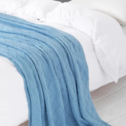 BOURINA Blue Throw Blanket 50x60 Inches Throw Textured Solid Soft Sofa Couch - Image 4
