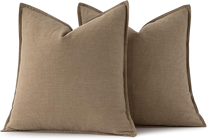 MIULEE Decorative Linen Pillow Covers 20x20 Inch Khaki | Boho Farmhouse​ ​Fall - Image 6