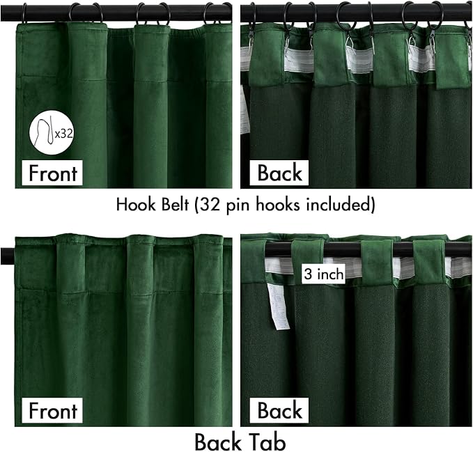 MIULEE Velvet Curtains 50W x 96L 2 Panels Hunter Green Blackout Curtains | - Image 3