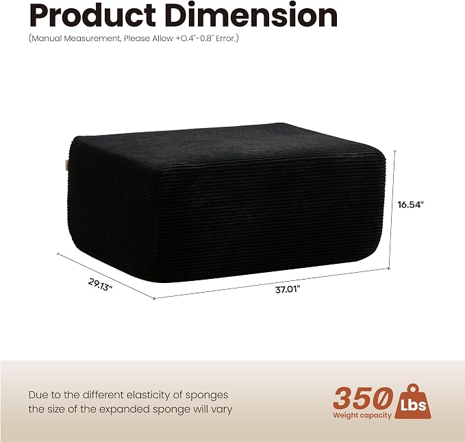ovios 37" Corduroy Ottoman, Upholstered Cloud Ottoman - Image 2