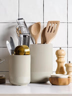 LE TAUCI Utensil Holder, 7.3"+5.4" Ceramic Kitchen Utensil Holder for Countertop, Large Cooking Utensil Crocks for Kitchen Counter, Morden Utensil Organizer for Spatula, Set of 2, Oatmeal Greige
