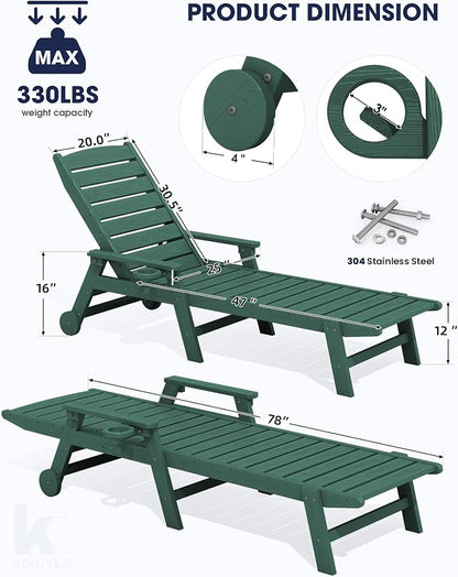 KINGYES HDPE Lounge Chair Outdoor Set of 2, Patio Chaise Lounge Recliner - Image 2
