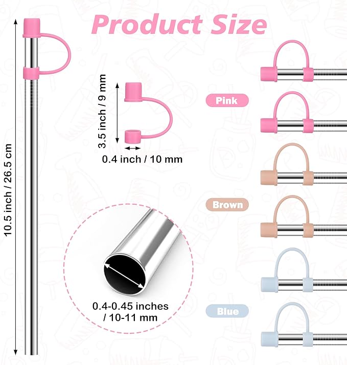 Stainless Steel Straws with covers fit Stanley 30oz tumbler, Reusable 10.5 Inch Metal Straw with Silicone Tips & Cover Caps, Compatible with Stanley Quencher H2.0 (6 Pack: 3 Bent + 3 Straight)