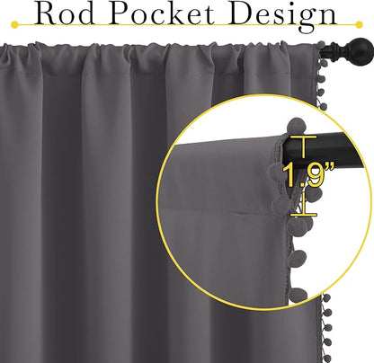 NICETOWN 2 Panels Blackout Curtains, Rod Pocket Pompoms Curtains 84 inches - Image 3