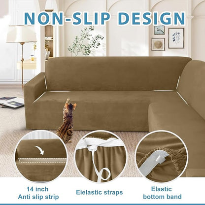 HDCAXKJ Corner Sectional Couch Covers Velvet Stretch L Shape Sofa Cover Soft - Image 4