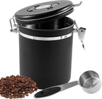 4PCS Coffee Storage Canister 1.5L Double Airtight Coffee Beans Container with Date Locator 304 Stainless Steel Kitchen Food Storage Container with Spoon for Tea Sugar,Black