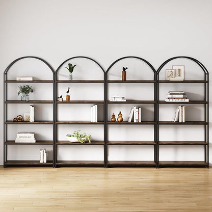Nathan James Haven Etagere Bookshelf, 5-Shelf Bookcase in Nutmeg Wood and Black by NathanJames