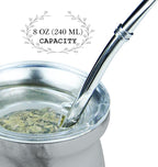 LA FEE Yerba Mate Natural Gourd/Tea Cup Set Brown (Original Traditional Mate Cup - 8 Ounces)，Includes Yerba Mate Straw & Cleaning Brush，Stainless Steel | Double-Walled | Easy to Clean (White)
