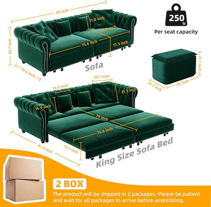 89" Velvet Pull Out Couch Bed - Image 2