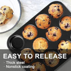 Nonstick Muffin Top Pan Set, 12-Cup, 13.5 x 10.2 inches, 2-Pack, Black