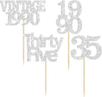 Gyufise 24Pcs Happy 35th Birthday Cupcake Toppers Glitter Thirty Five 35 Fabulous Vintage 1990 Cupcake Picks for 30th Birthday Wedding Anniversary Party Cake Decorations Supplies Rose Gold