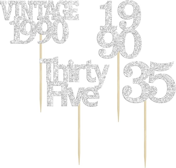Gyufise 24Pcs Happy 35th Birthday Cupcake Toppers Glitter Thirty Five 35 Fabulous Vintage 1990 Cupcake Picks for 30th Birthday Wedding Anniversary Party Cake Decorations Supplies Rose Gold