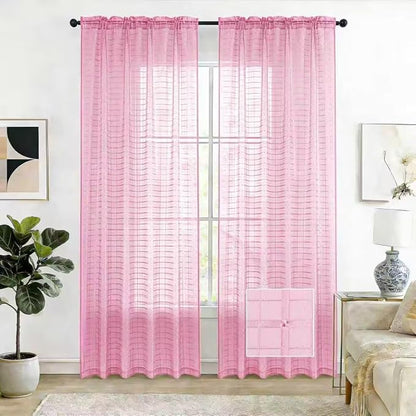 SpaceDresser Check Sheer Curtains 84 Inches 2 Panels Set, Rod Pocket Plaid by SpaceDresser